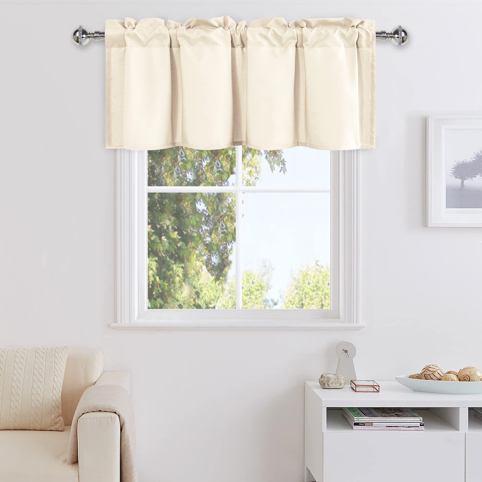 DWCN Kitchen Valance Curtains 18 Inch, Bathroom Window Curtains Rod Pocket, 1 Panel, 42 X 18 Inch, Champagne
