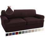 Turquoize 3 Piece T Cushion Sofa Slipcovers Sofa Cover For T Cushion Sofa Couches Stretch Couch Cover Furniture Covers With 2 Individual T Cushion Covers, Machine Washable (2 Cushion Sofa, Brown)