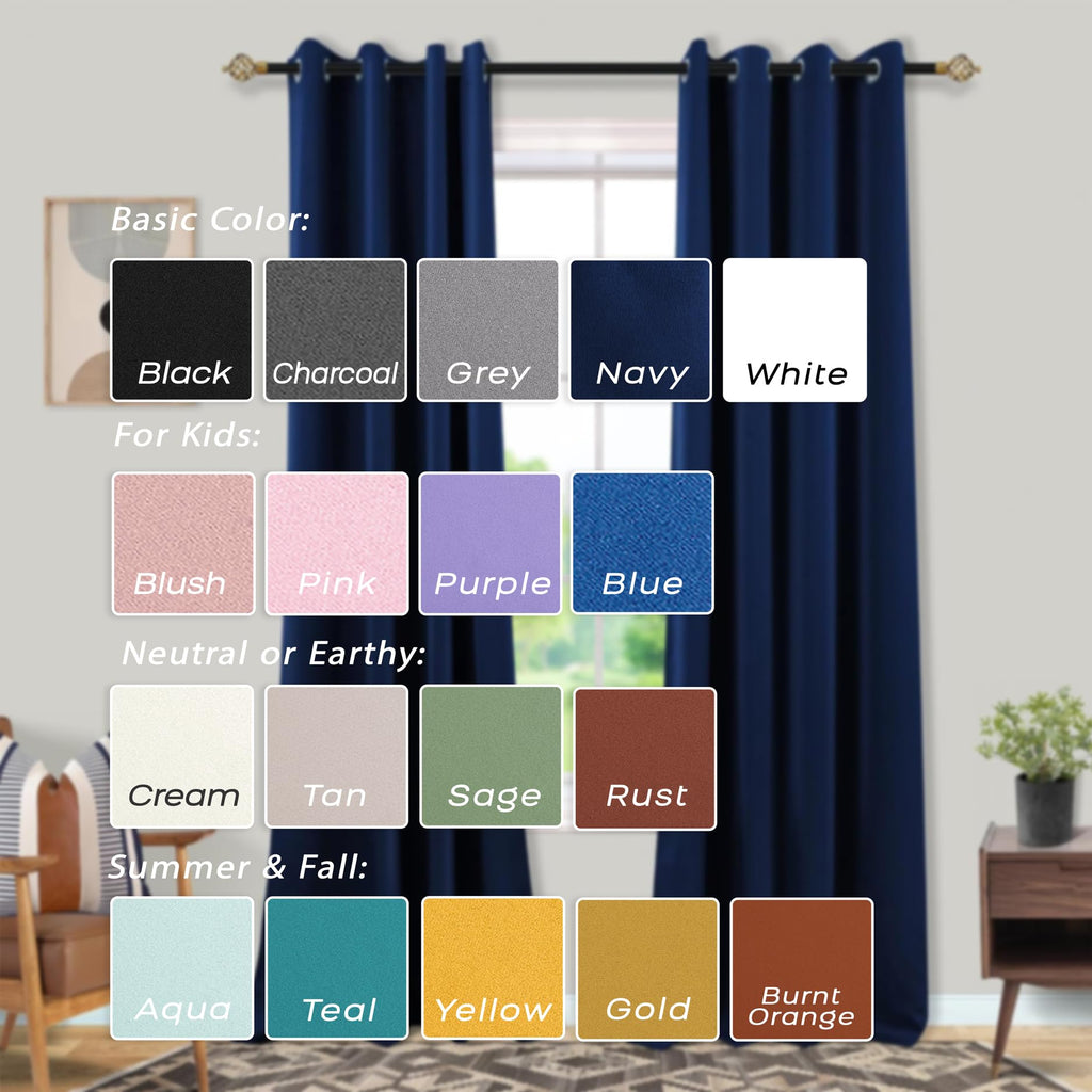 Mrs.Naturall Navy Blue Curtains 42X54 Inch Length For Living Room 2 Panels Blackout Room Darkening Curtain For Bedroom