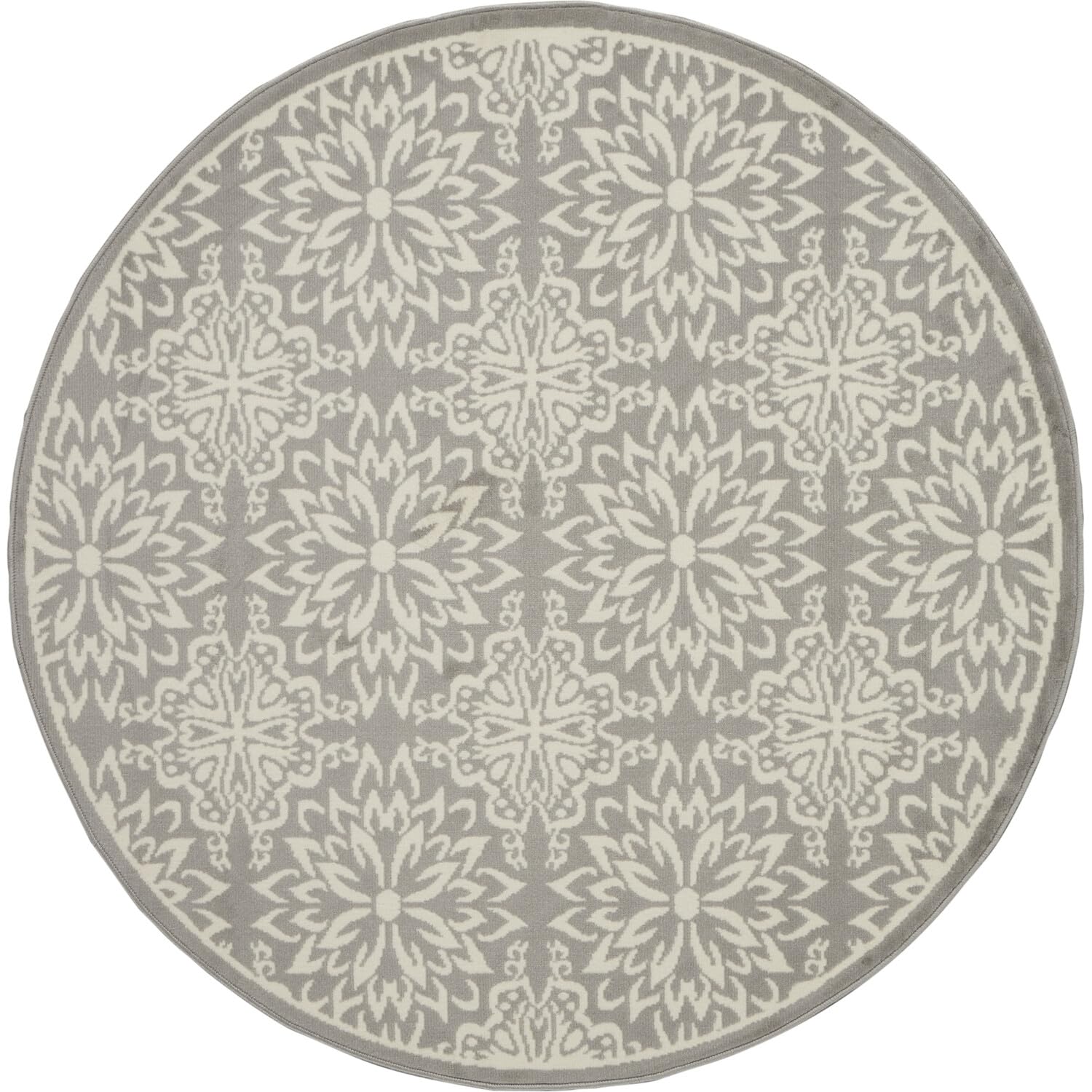 Nourison Jubilant Floral Ivory/Grey 53 x Round Area-Rug, Easy-Cleaning, Non Shedding, Bed Room, Living Room, Dining Room, Kit