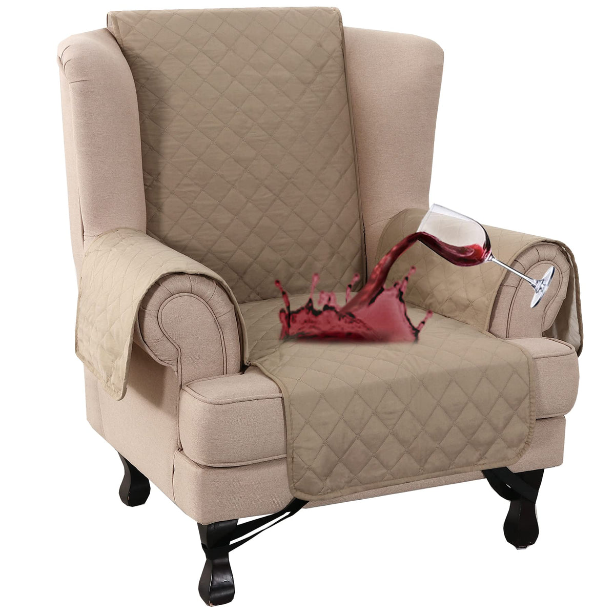 Turquoize 100% Waterproof Wing Chair Cover Wing Armchair Slipcovers Chair Couch Protector Triple Non-Slip Sofa Slipcover For Win