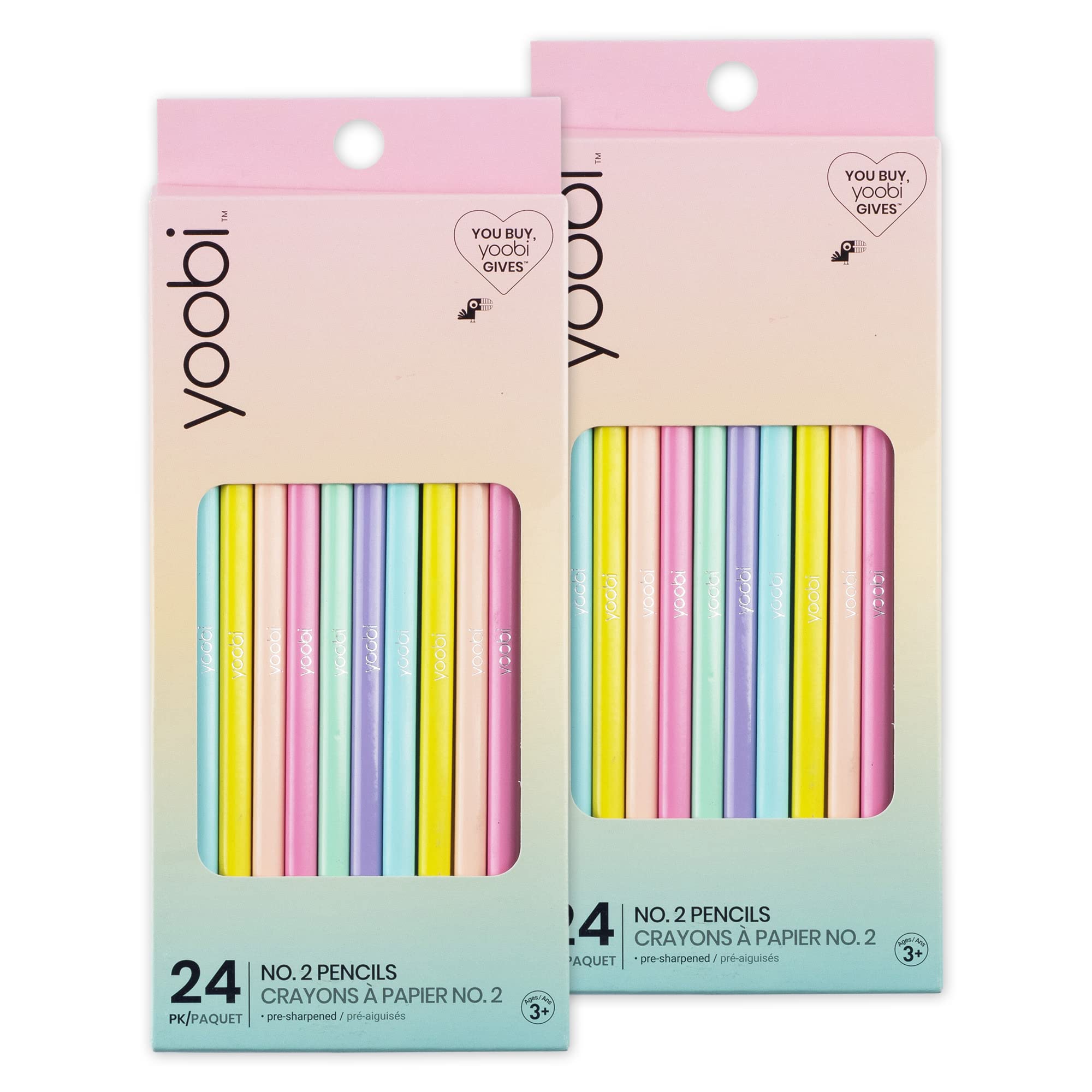 Yoobi #2 Pencils - Pre-Sharpened Pencils In Cute Pastel Colors - Pink, Lavender, Yellow, Mint Green, Baby Blue & Peach - Fun Sch