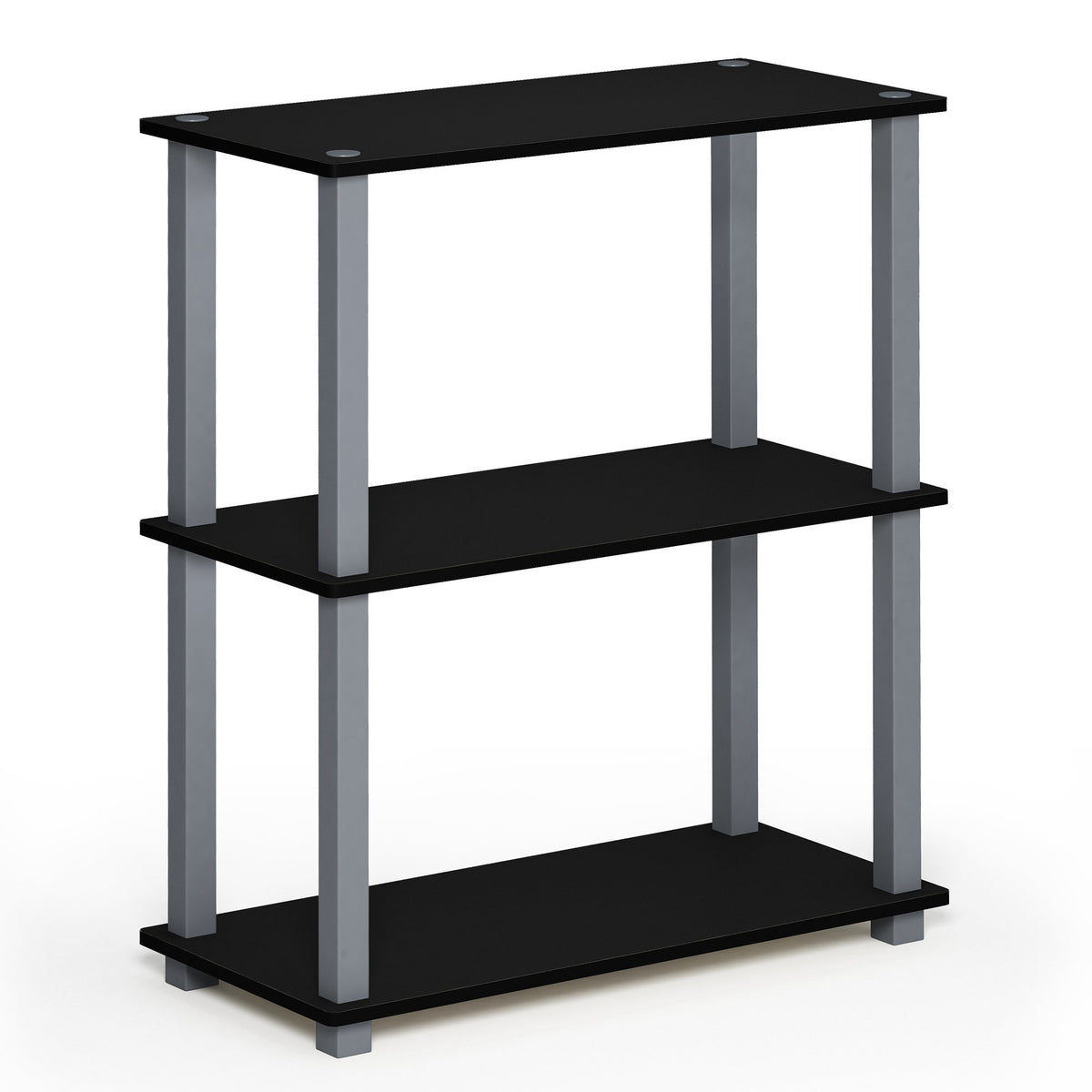 Furinno Turn-S-Tube 3-Tier Compact Multipurpose Shelf Display Rack With Square Tube, Black/Grey