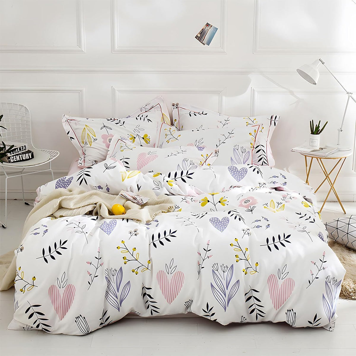 Queen Comforter Set White Pink Floral Comforter Set Garden Flowers Leaves Print Floral Bedding Comforter Set 3 Pieces Lightweigh