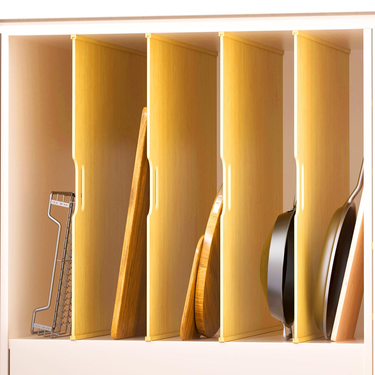 4 Set TrimtoFit Wood Tray Dividers for Cabinet, Cookie Sheet Organizer, Multi Layer Embedded Plugin Board Storage, Cuttable D