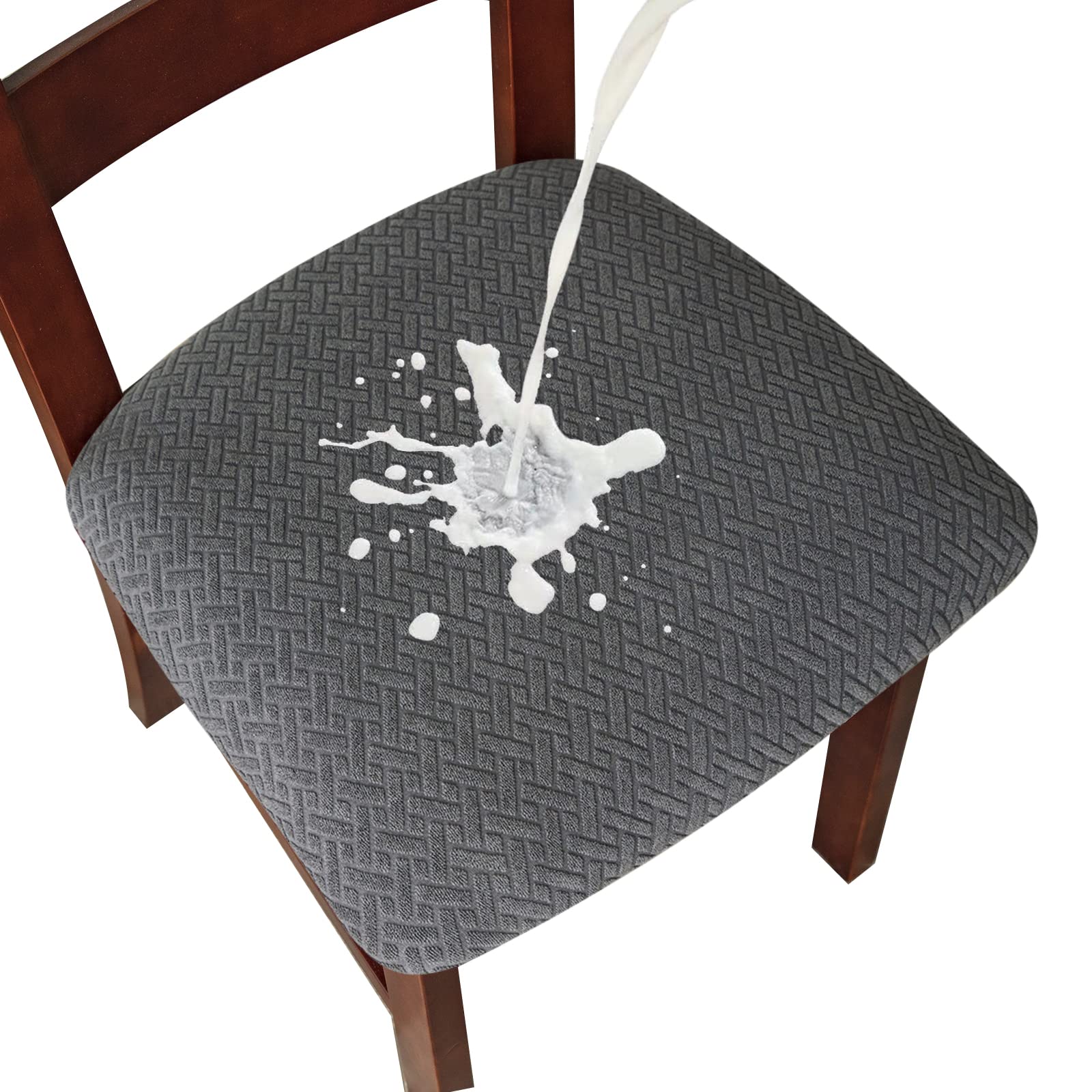 Genina Waterproof Seat Covers For Dining Room Chairs Covers Dining Chair Seat Covers Kitchen Chair Covers Slipcovers (Dark Gray, 6 Pcs)