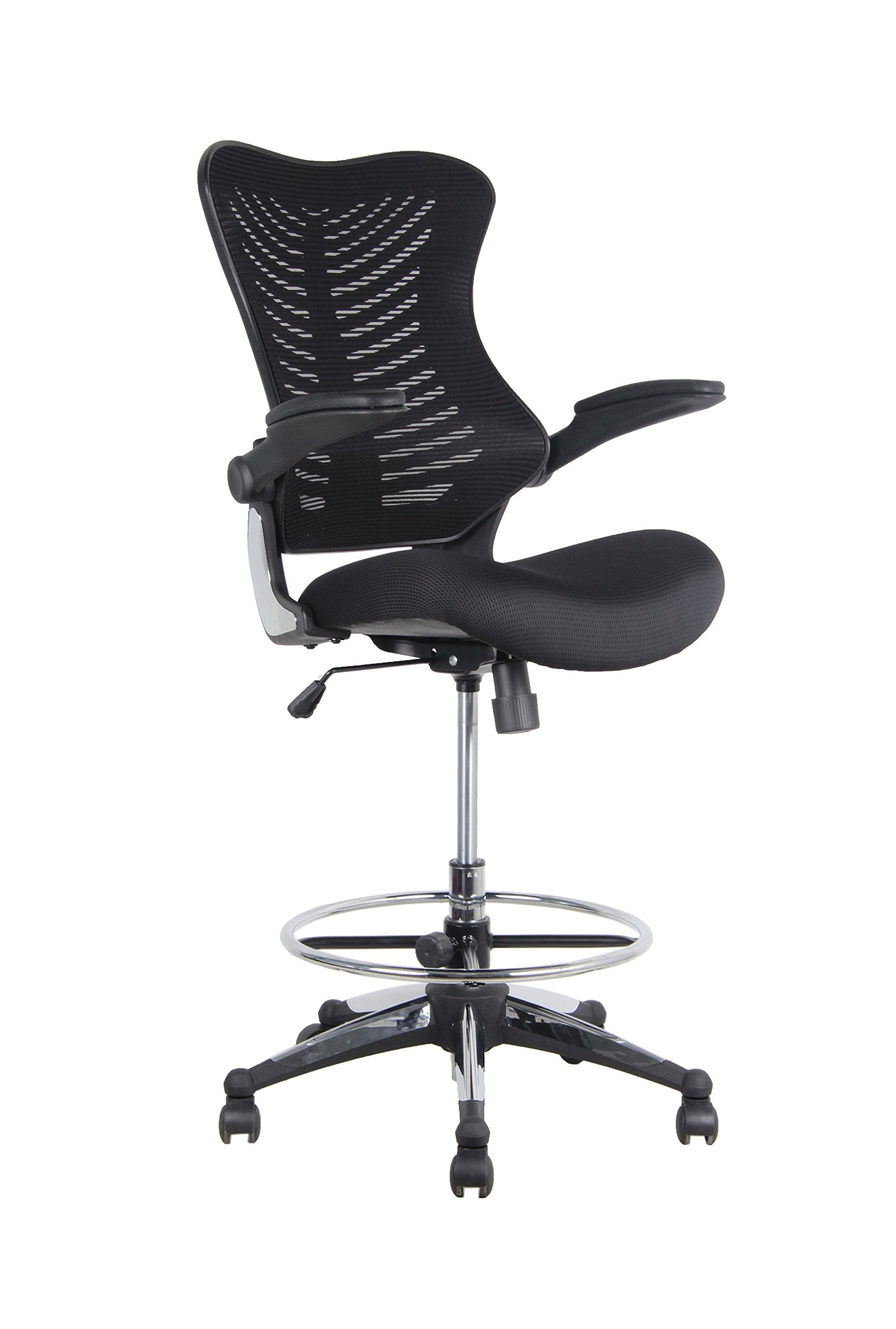 OfficeFactor Ergonomic Drafting Chair Tall Office Chair Standing Desk Chair Flip up Armrests Molded Foam Seat with Adjustable Fo