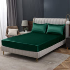 Homiest Blackish Green Satin Fitted Sheet Twin Xl Size Fitted Bed Sheet, Deep Pocket Fitted Sheet Only, Luxury & Ultra Soft Bedding Fitted Sheet Single Bottom Bed Sheets Sold Separately