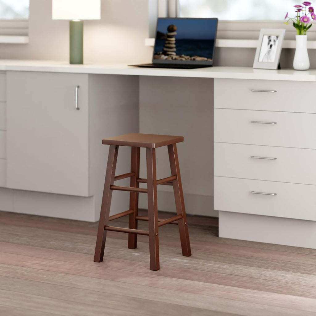 Winsome Carrick Counter Stool, 24In Height, Solid Wood, Walnut Finish