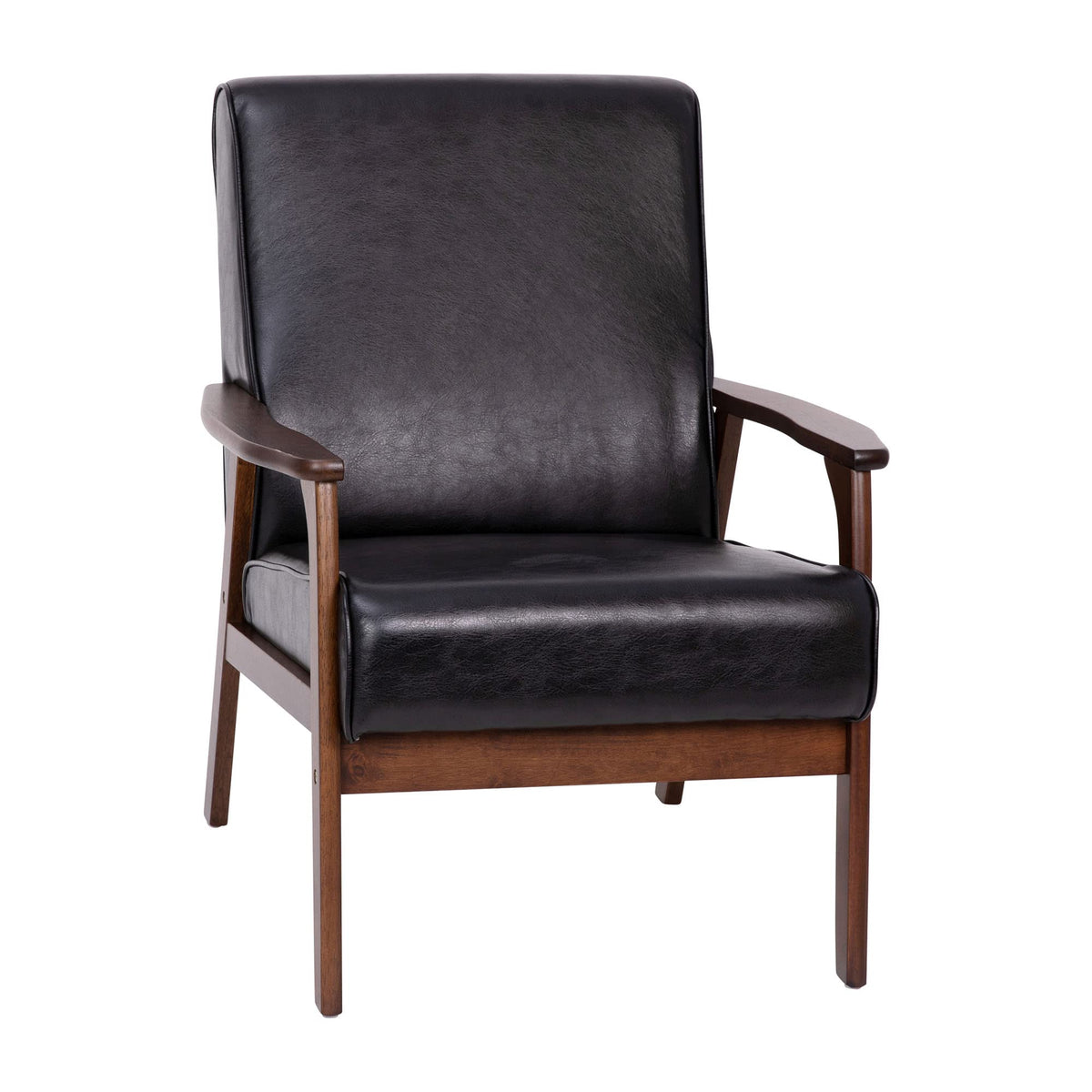 Flash Furniture Langston Commercial Mid Century Modern Chair - Black LeatherSoft Upholstery - Walnut Finish Wooden Frame and Arms - Extra Supportive Sinuous Springs