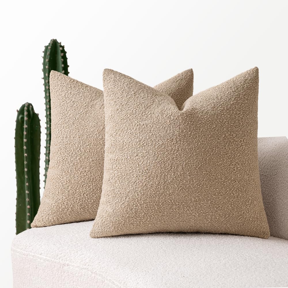 Miulee 24X24 Inch Decorative Pillow Covers For Couch Bed Set Of 2 Textured Boucle Neutral Throw Pillows Khaki Accent Solid Euro Cushion Pillowcase Cozy Soft Chair Sofa Livingroom Home Decor