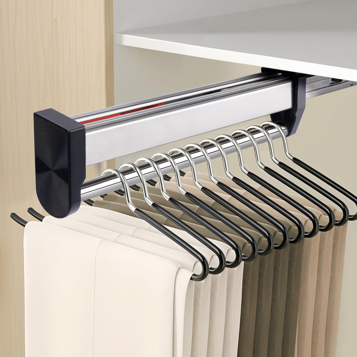 Valet Rod for Closet Pull Out, Stainless Steel Slide Out Pants Rack