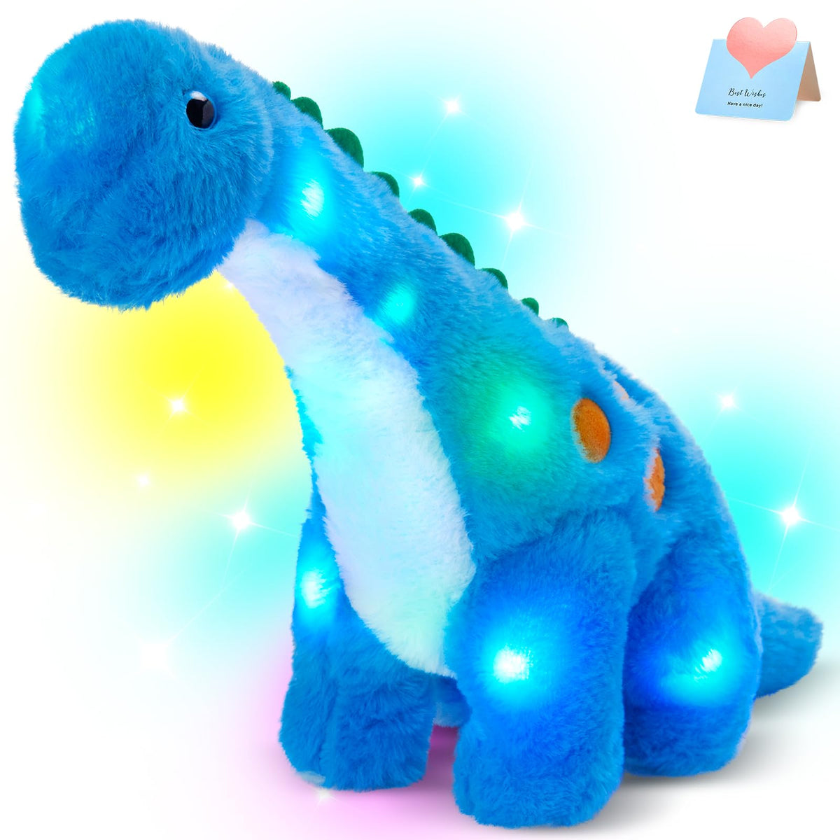 Houwsbaby 14    Blue Light Up Dinosaur Stuffed Animal Floppy Led Glowing Diplodocus Plush Toy Night Lights Glow Pillow Long Neck