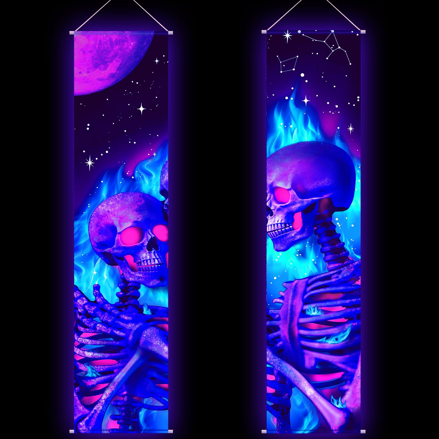 Tiamon 2 Pieces Black Light Art Wall Decor Trippy Blacklight Tapestry Uv Reactive Tapestry Poster Banner Aesthetic Room Hanging