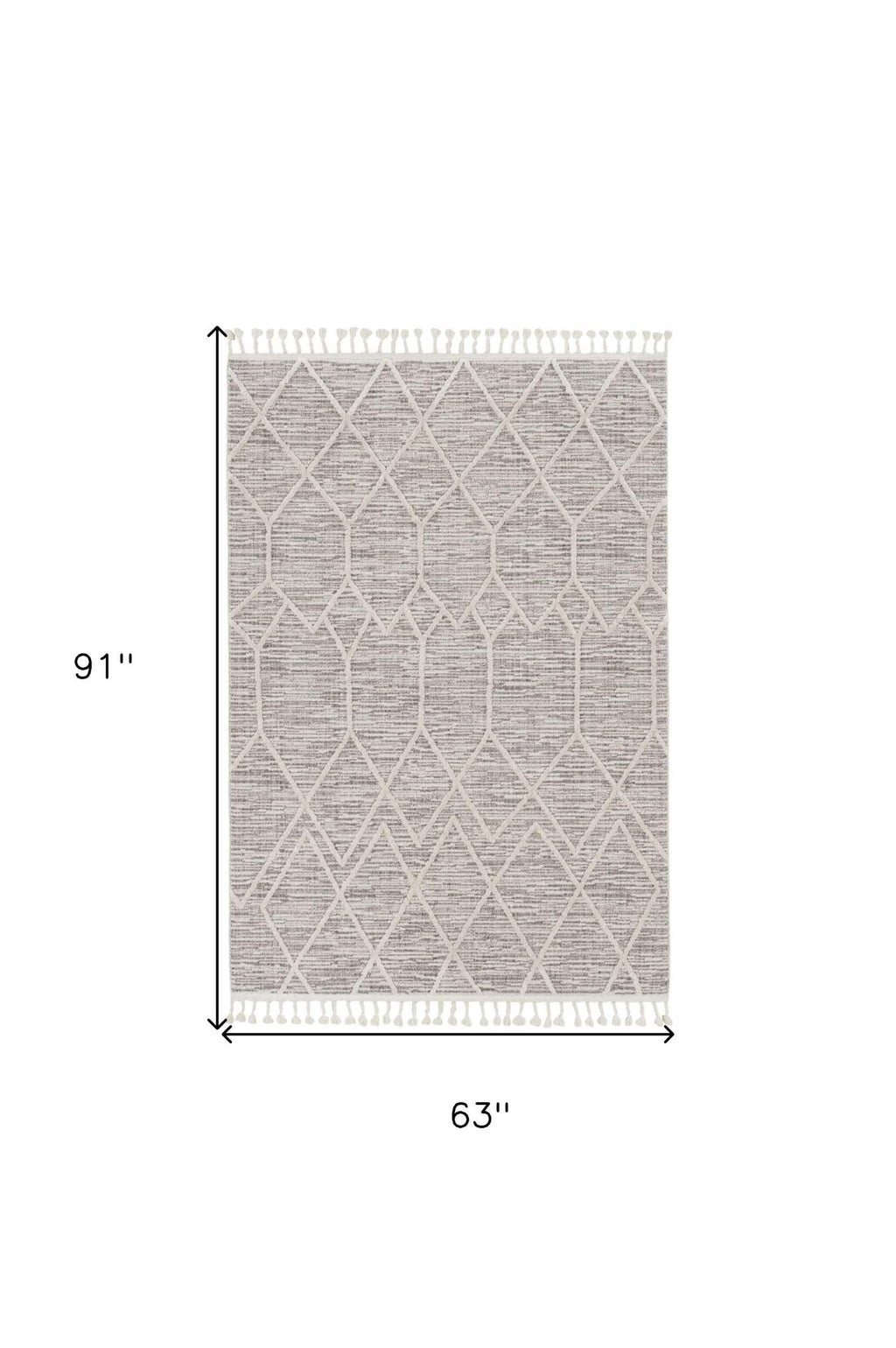 HomeRoots 5'X8' Ivory Grey Machine Woven Abstract with Fringe Indoor Area Rug