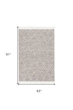 HomeRoots 5'X8' Ivory Grey Machine Woven Abstract with Fringe Indoor Area Rug