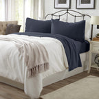 4 Piece Jersey Knit Queen Cotton Blend Light Navy Sheet Set | Ultra-Soft T-Shirt Jersey Bedding Sheets & Pillowcases | Heathered