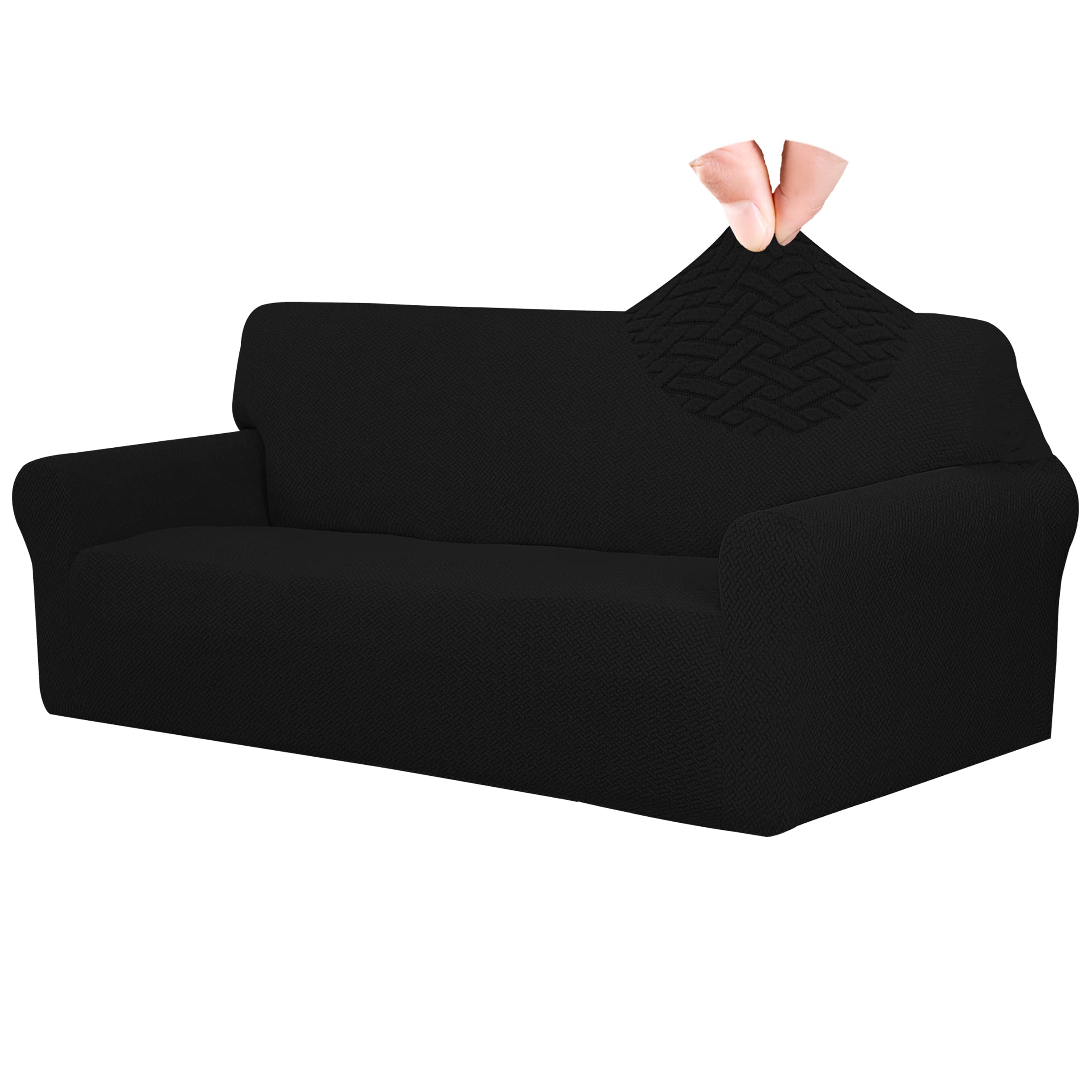 Easy-Going Stretch Jacquard Couch Cover, 1-Piece Soft Sofa Cover, Sofa Slipcover With Anti-Slip Foams, Washable Furniture Protector For Kids, Pets (Sofa, Black)