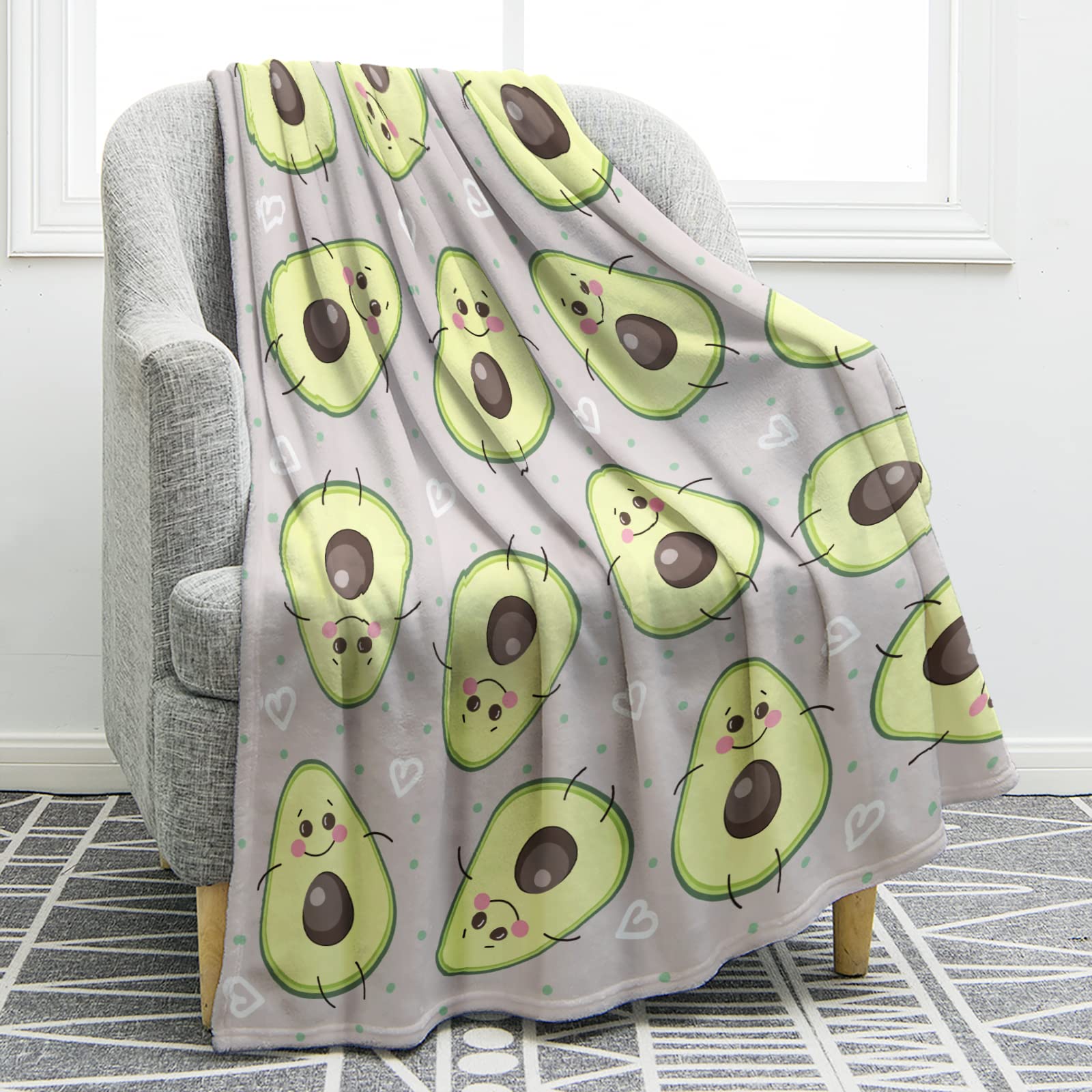 Jekeno Avocado Fruit Blanket Cute Jumping Avocado Print Gifts For Women Kids Girls Home Bedroom Living Room Decor Soft Cozy Ligh