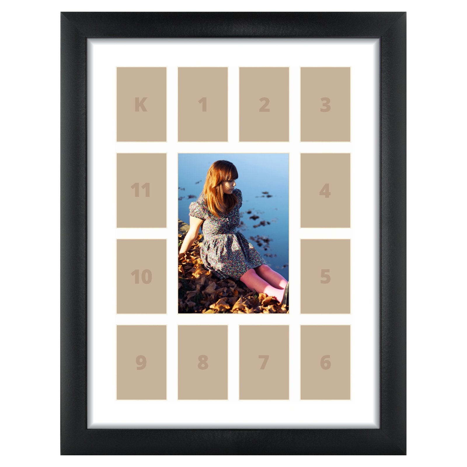 Craig Frames 1WB3BK 12 by 16-Inch Black Picture Frame, Single White Collage Mat with 13 Openings