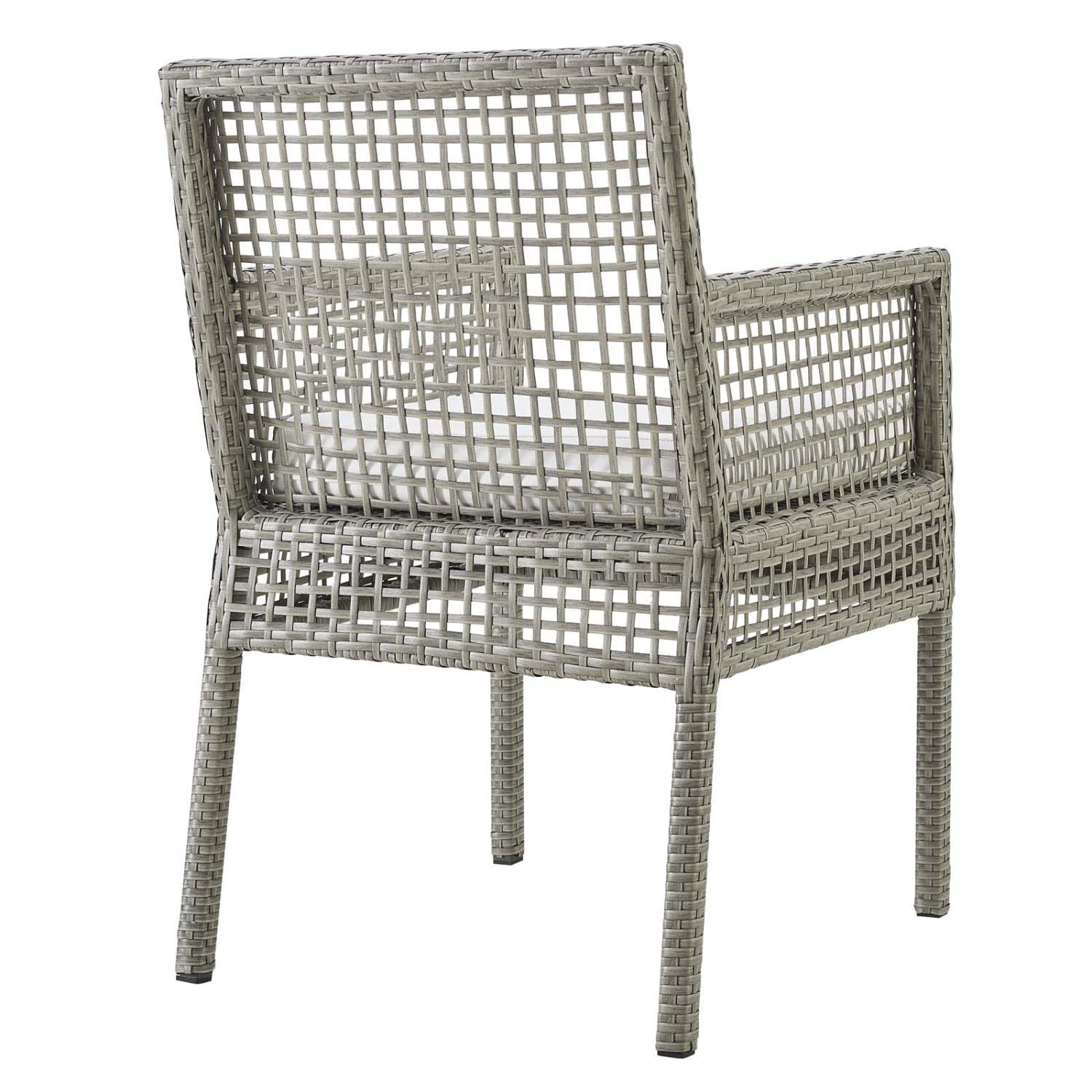 Modway Aura Wicker Rattan Outdoor Patio Dining Arm Chair with Cushion in Gray White