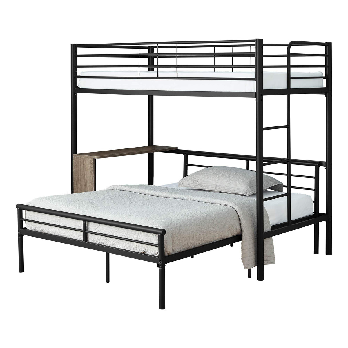 Monarch Specialties Twin Over Full-Kids Teen Safety Guard Rails-Ladder and Desk-No Box Spring Needed Detachable Bed Bunk, 69' H, Black