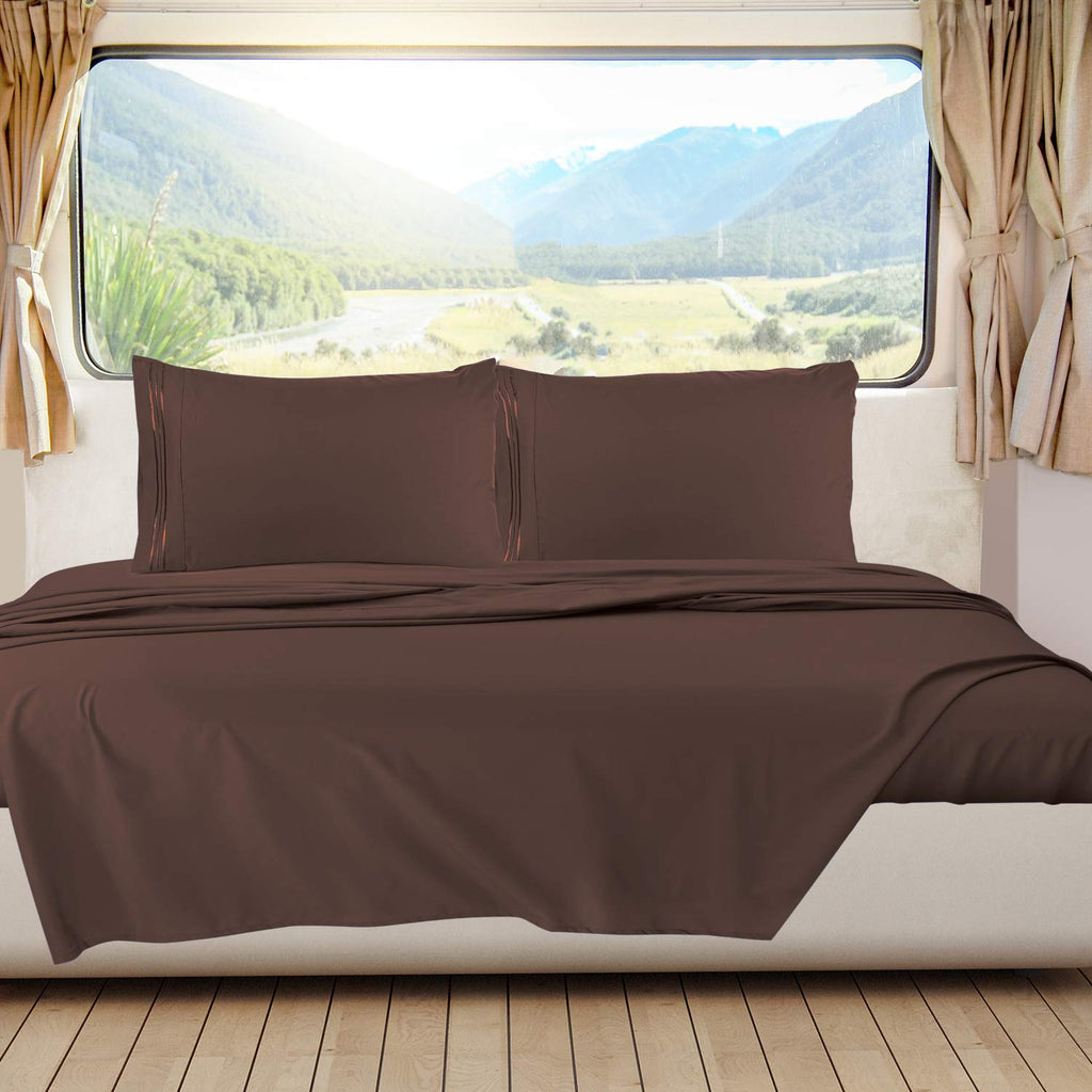 Clara Clark Rv Queen Sheets, 6 Piece Rv Sheets Set - Hotel Luxury Sheets For Rv Bunks, Super Soft Bedding Sheets & Pillowcases, Rv Short Queen Sheets, Chocolate Brown