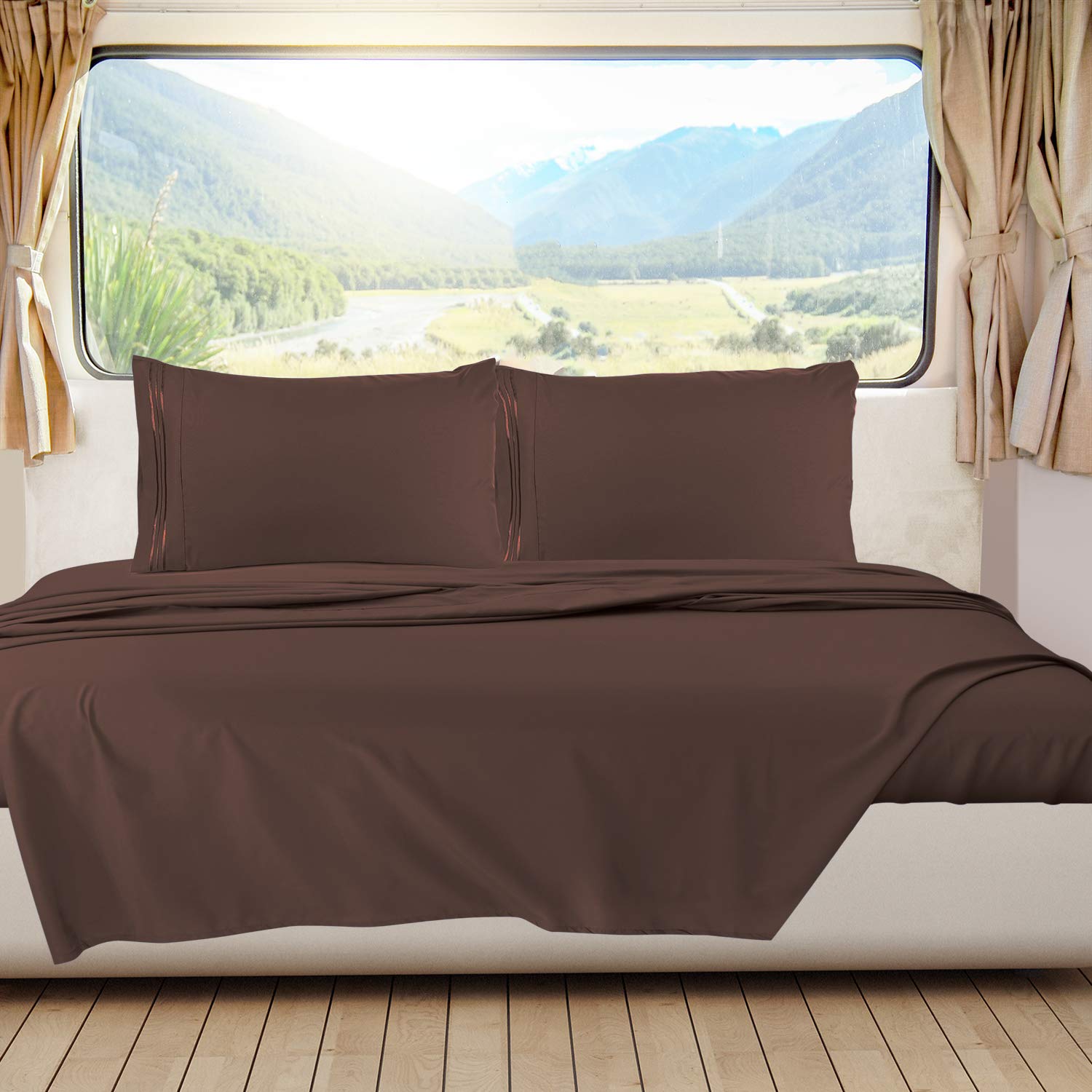 Clara Clark Rv Queen Sheets, 6 Piece Rv Sheets Set - Hotel Luxury Sheets For Rv Bunks, Super Soft Bedding Sheets & Pillowcases, Rv Short Queen Sheets, Chocolate Brown