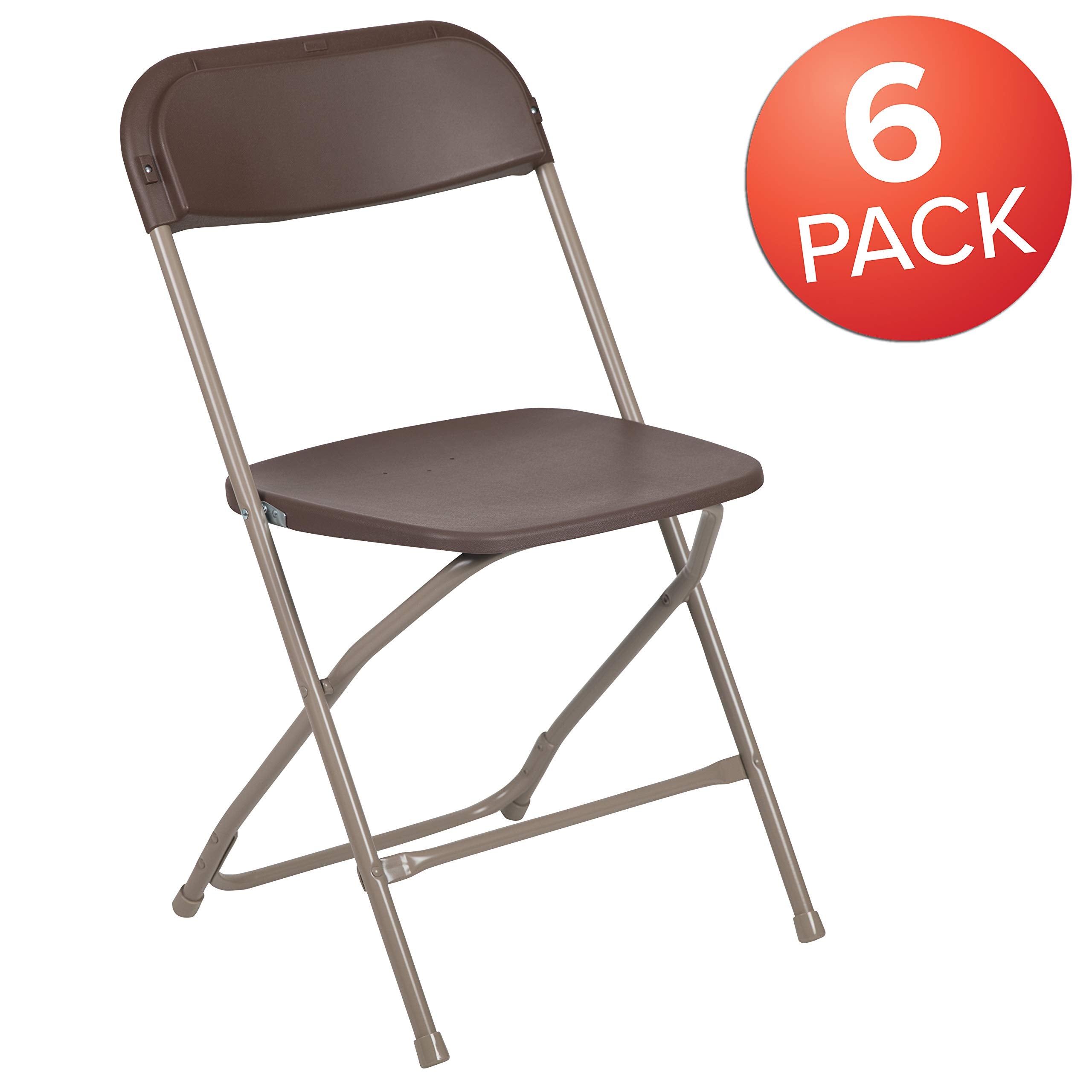 Flash Furniture Hercules Series Plastic Folding Chair - Brown - 6 Pack 650Lb Weight Capacity Comfortable Event Chair-Lightweight Folding Chair