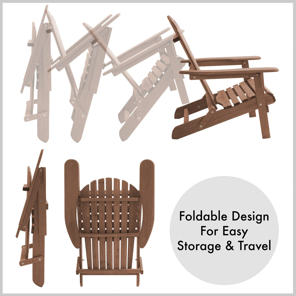 Casafield Folding Adirondack Chair, Set Of 4 Cedar Wood Outdoor Fire Pit Lounge Chairs For Patio, Deck, Yard, Lawn And Garden Seating, Partially Pre-Assembled - Espresso
