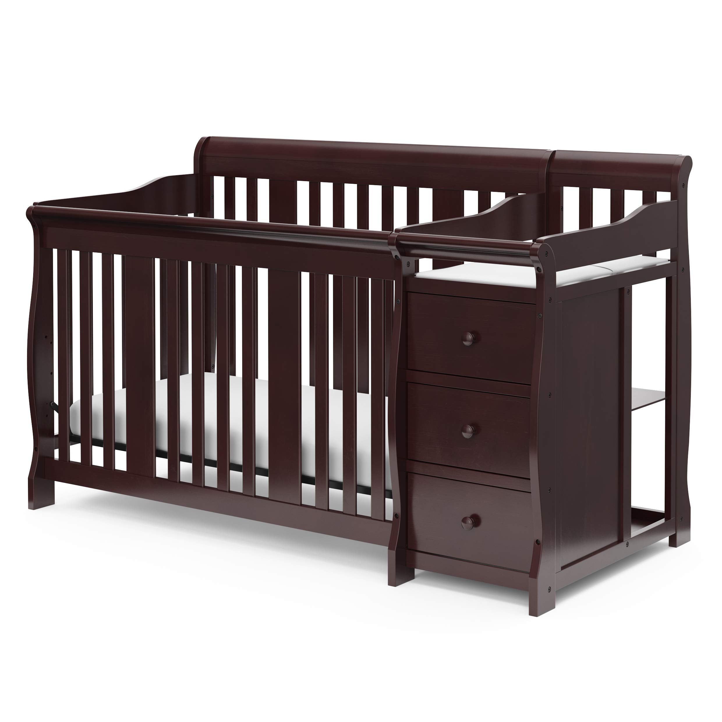 Storkcraft Portofino 5-in-1 Convertible Crib and Changer (Espresso) - Crib and Changing -Table Combo with 3 Drawers, Includes Ba
