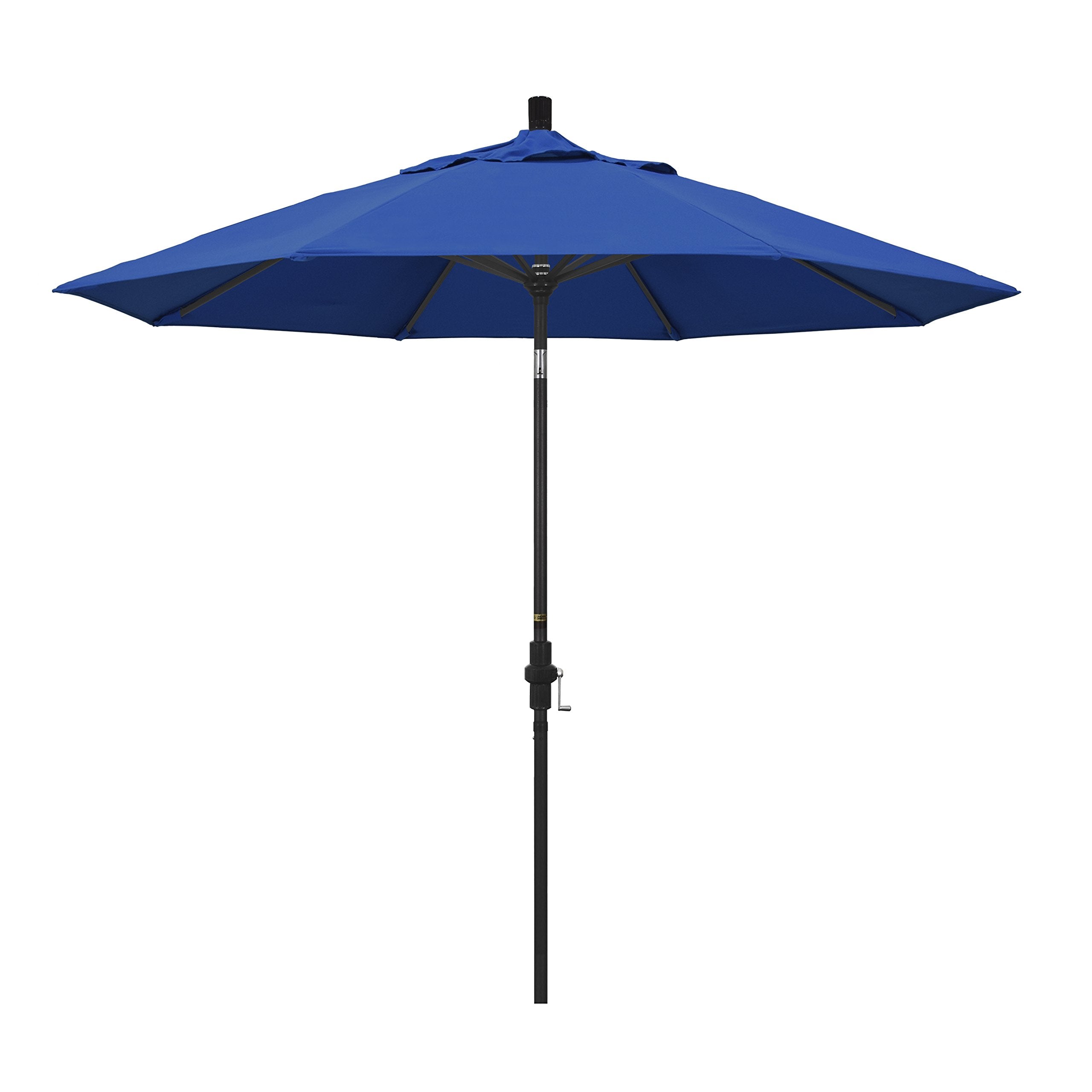 California Umbrella 9' Round Aluminum Market Umbrella, Crank Lift, Collar Tilt, Black Pole, Pacifica Pacific Blue