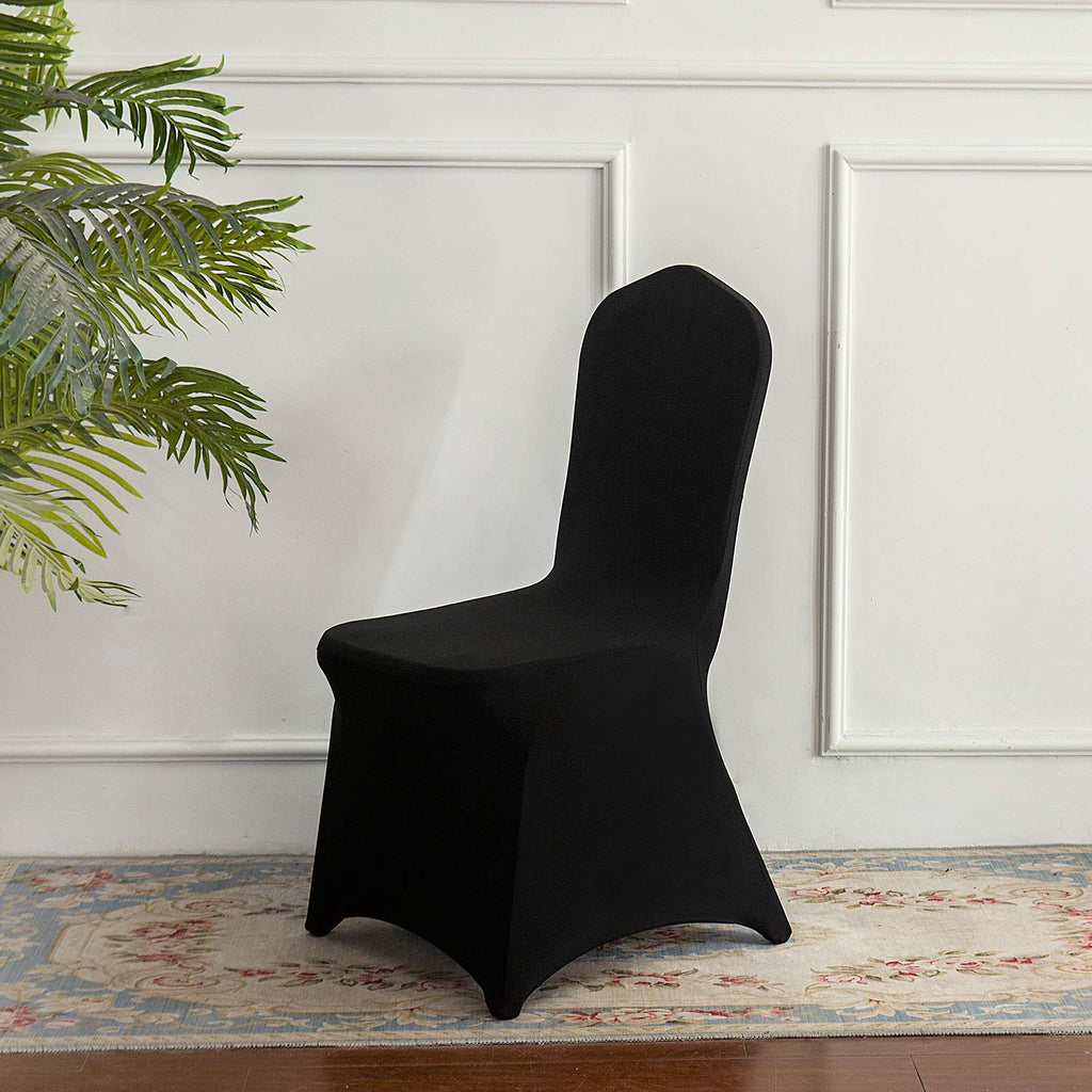 Peomeise 12Pcs Stretch Spandex Chair Cover For Wedding Party Dining Banquet Event (Black, 12)