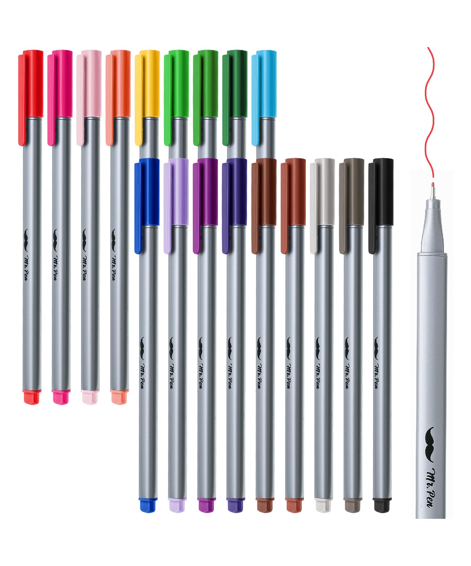 Mr. Pen Fineliner Pens - 18 Pcs Colorful Fine Point Smooth Writing & Drawing Pens, Fine Tip, 0.4Mm Fineliners