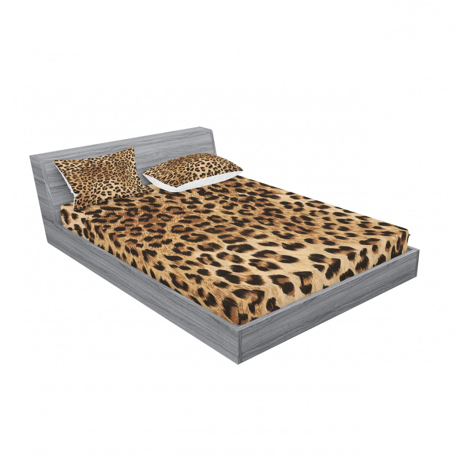 Ambesonne Leopard Print Fitted Sheet & Pillow Sham Set, Skin Pattern Of A Wild Savannah Animal Powerful Panther Big Cat, Decorat