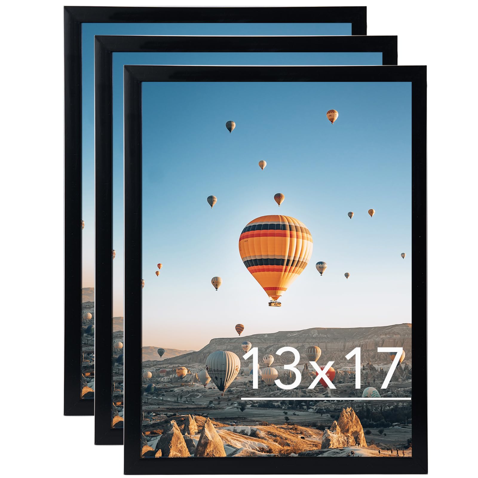 JCJMY 13x17 Black Picture Frame Set of 3, Horizontal and Vertical Formats for Wall Hanging, 13 x 17 Wall Gallery Poster Photo Fr