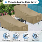 Outdoorlines Outdoor Waterproof Patio Chaise Lounge Chair Cover - Uv Resistant Lounger Covers Heavy Duty Weatherproof Patio Sofa Furniture Covers, 2 Packs, 68Wx30Dx30H Inches, Camel