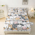 Qoomo Kawaii Kids Sheets Twin Size,Kawaii Cat 16' Deep Pocket Bed Sheet Set,Cartoon Cat Printed Bedroom Decor Sheet Set Soft An