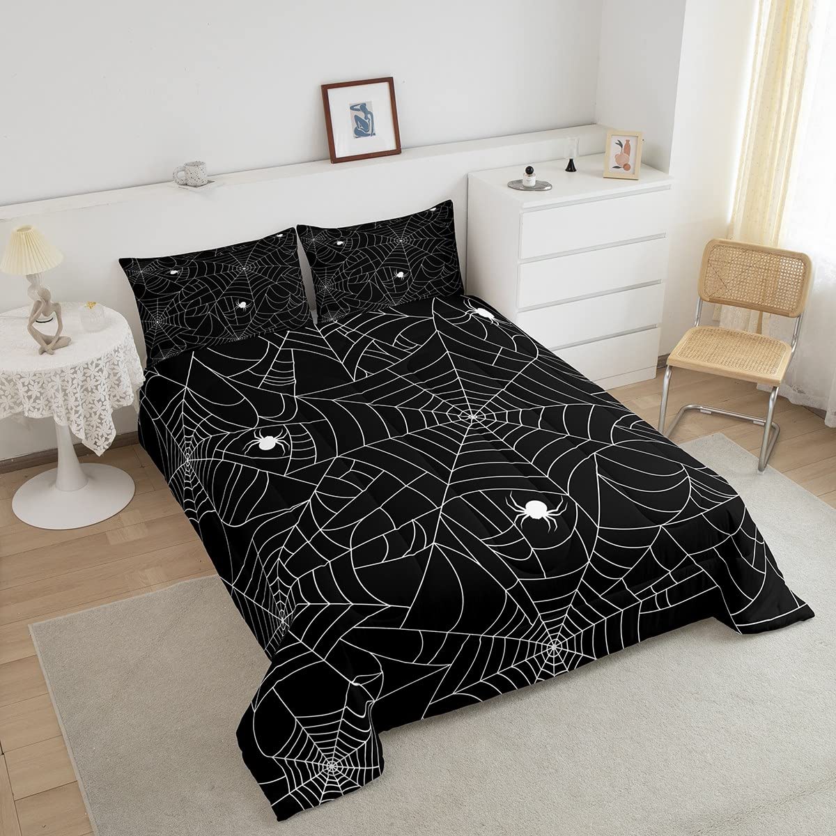 Boys Spider Web Printed Comforter Set For Kids Girls King Halloween Themed Comforter Decorative Scary Spider Bedding Sets Childr