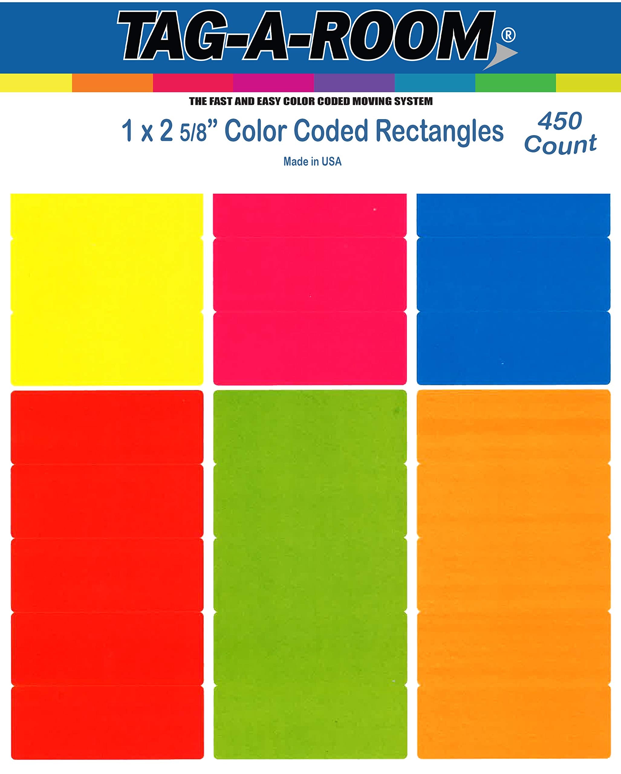 Tag-A-Room 1 X 2 5/8 Inch Rectangle Color Coding Mailing Address Labels, 6 Bright Colors, 8 1/2' X 11' Sheet (450 Pack)