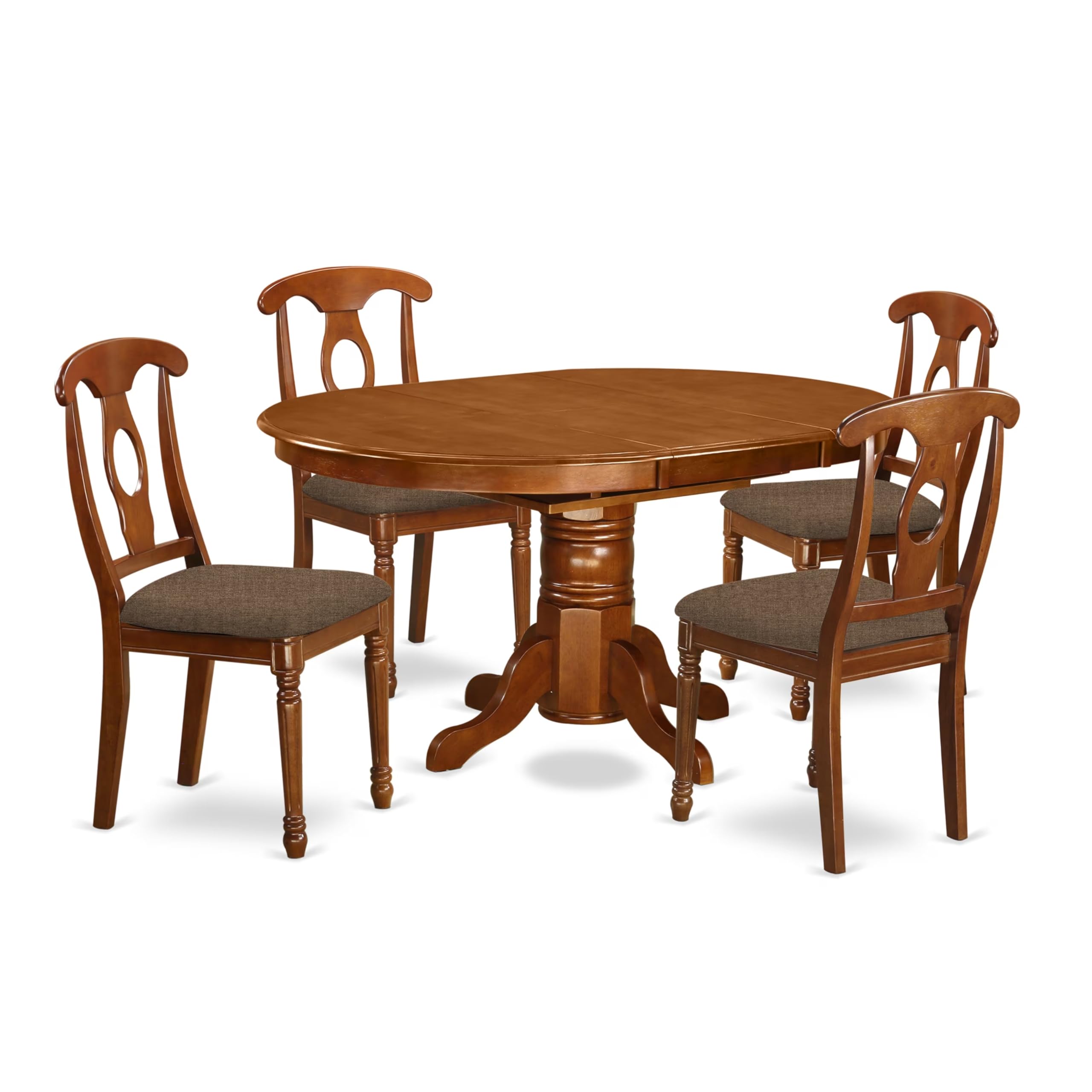 East West Furniture AVNA5-SBR-C Avon 5 Piece Set for 4 Includes an Oval Table with Butterfly Leaf and 4 Linen Fabric Kitchen Dining Chairs, 42x60 Inch