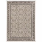 HomeRoots 509406 8 x 11 ft. Ivory & Gray Oriental Power Loom Stain Resistant Rectangle Area Rug with Fringe