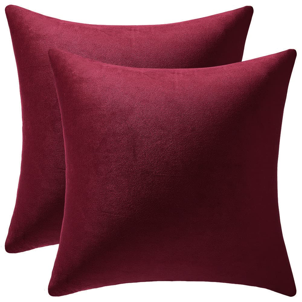 Dezene Decorative Pillow Covers 20X20 Burgundy: 2 Pack Cozy Soft Velvet Square Throw Pillow Cases For Farmhouse Home Decor