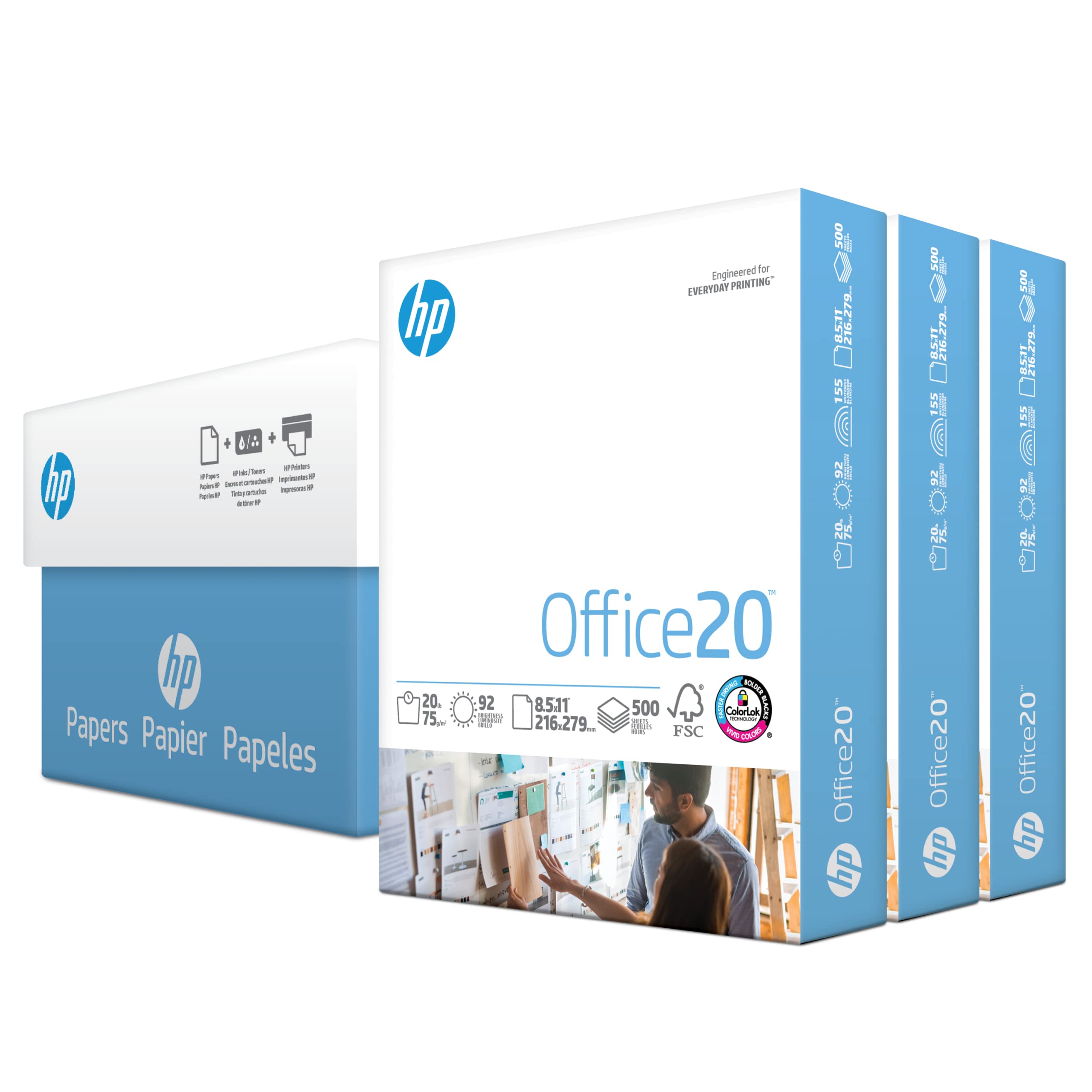 Hp Printer Paper | 8.5 X 11 Paper | Office 20 Lb | 3 Ream Case - 1500 Sheets | 92 Bright | Made In Usa - Fsc Certified | 112090C
