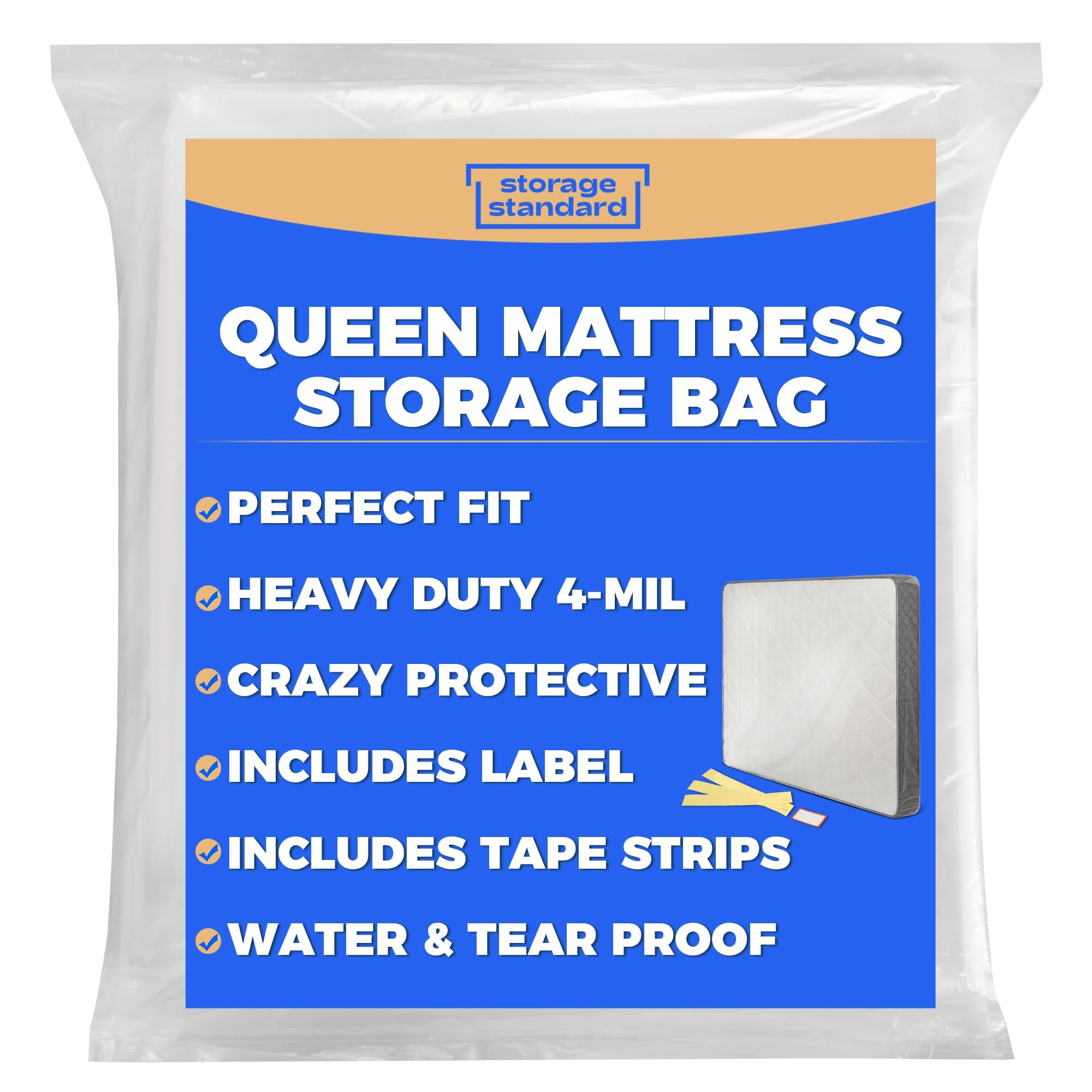 Queen Mattress Bags For Moving & Storage - Heavy Duty Thick 4Mil Reusable Queen Mattress Storage Bag, Waterproof Plastic Mattres