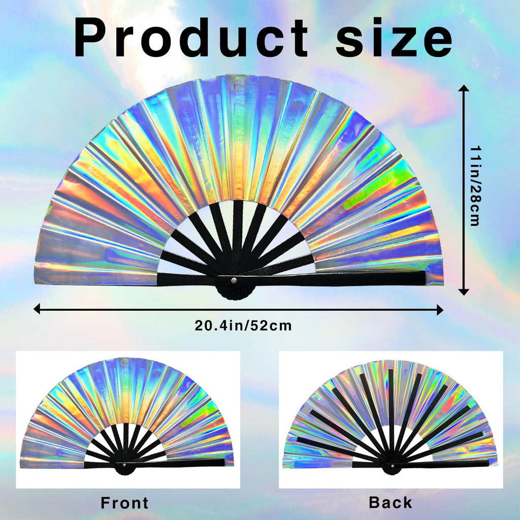 Dmjuncong Folding Hand Rave Fan,Clack Handheld Fan,Holographic Laser Colors Hand Fan,For Festivals,Rainbow Outfits,Disco Party,H