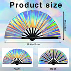 Dmjuncong Folding Hand Rave Fan,Clack Handheld Fan,Holographic Laser Colors Hand Fan,For Festivals,Rainbow Outfits,Disco Party,H