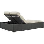 Modway Sojourn Wicker Rattan Outdoor Patio Sunbrella Fabric Double Chaise in Chocolate Navy