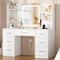 FIONESO Large Vanity Desk with LED Lighted Mirror & Power Outlet, Makeup Vanity Table with 7 Drawers,4 Shelves and 5 Hooks, Whit