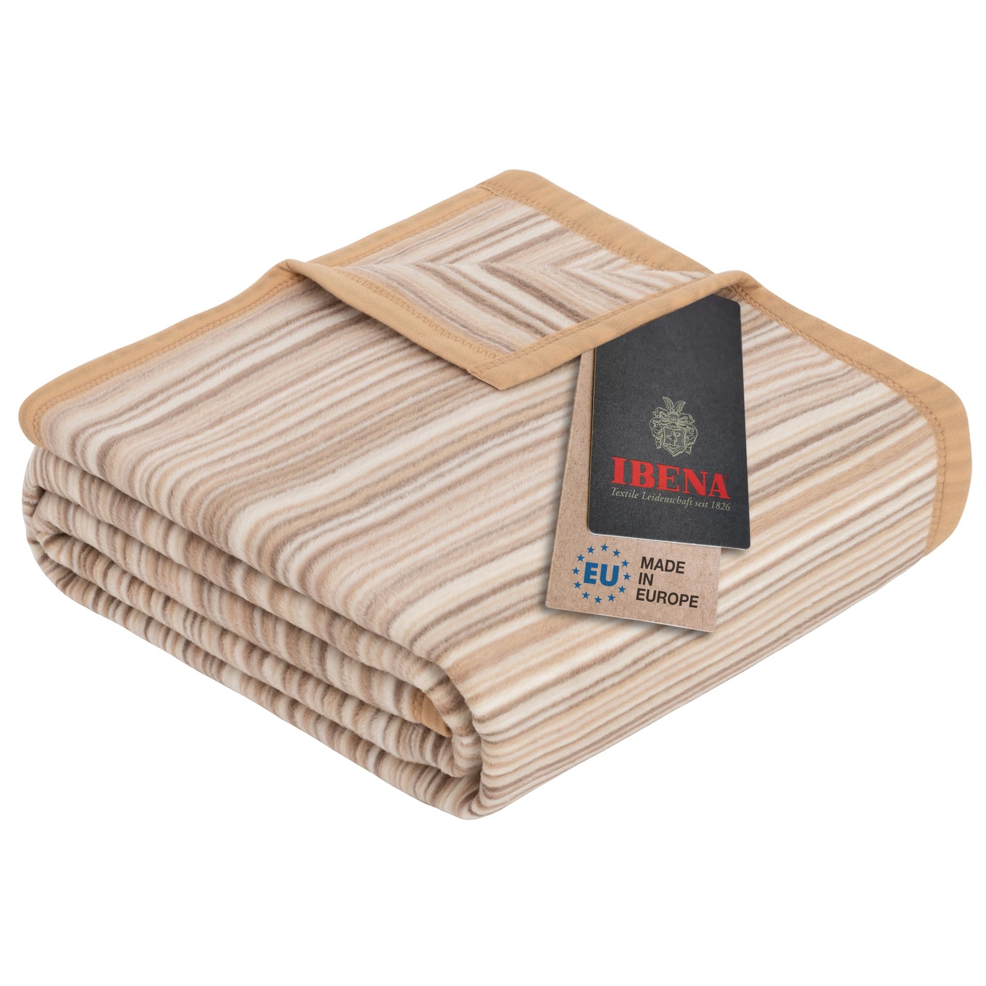 Ibena Happy Stripes Soft Cotton Blend Throw Blanket Malang Beige